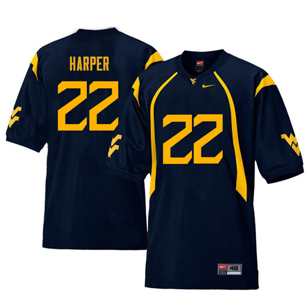 Men #22 Jarrod Harper West Virginia Mountaineers Retro College Football Jerseys Sale-Navy